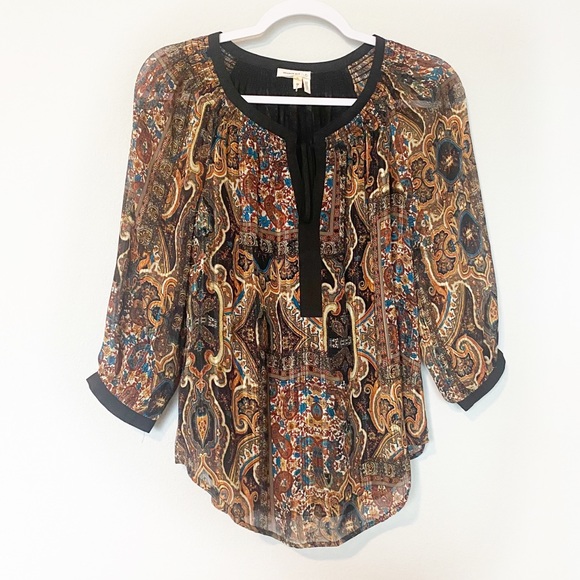 Anthropologie Blouse Meadow Rue Marya Paisley Print Peasant Top Boho Fall Sz XS - Picture 6 of 14